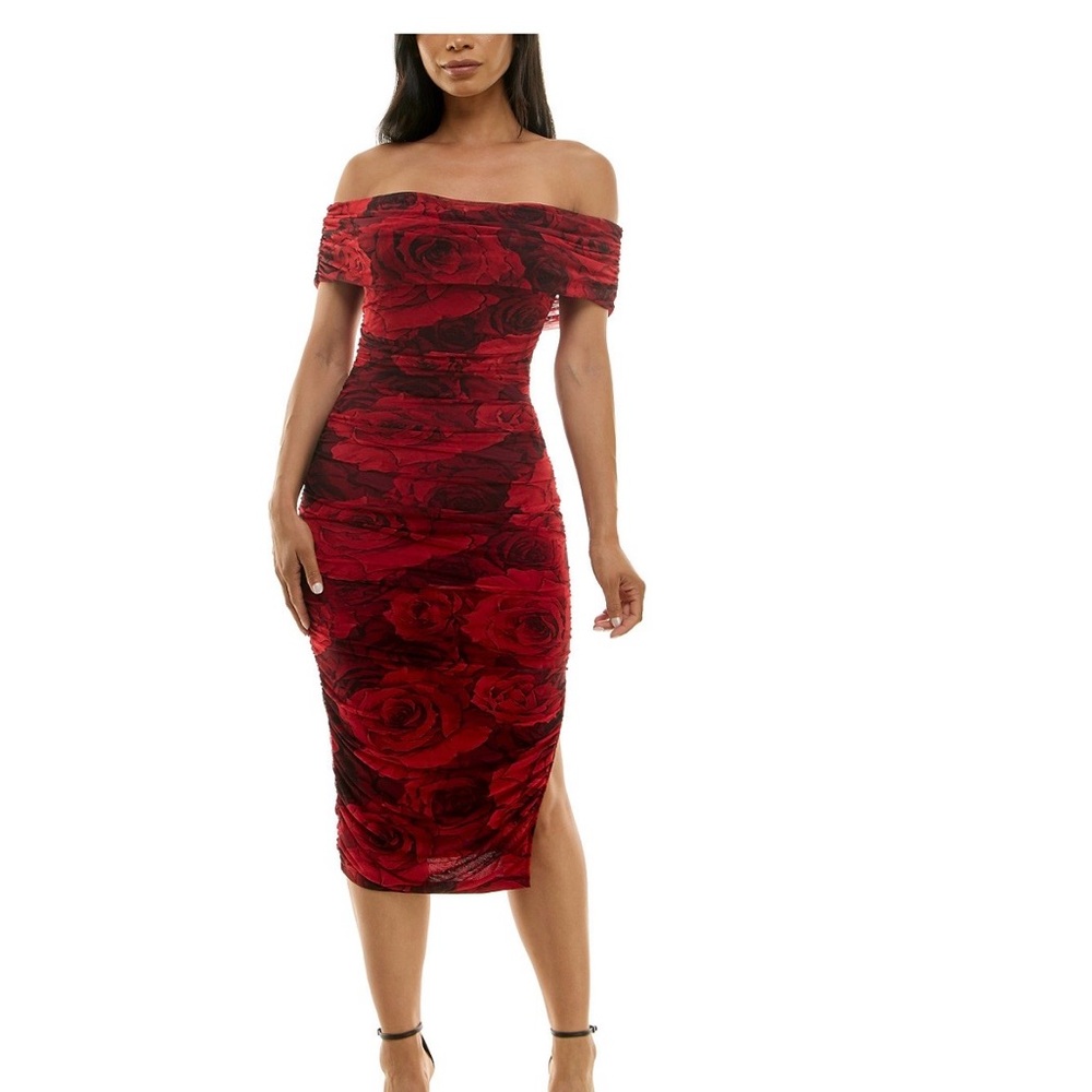 B Darlin Strapless Red Floral Dress KNOCK OUT date night stunner BADDIE